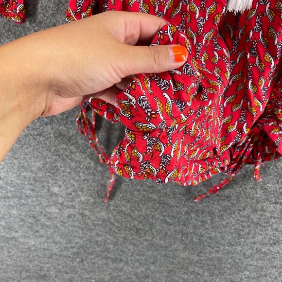 Bongo Jumpsuit Women S Small Red Turtle Print Elastic Waist Tasseled Casual - Picture 4 of 7